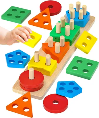 Produktbild von Holzspielzeug, Lernspielzeug, 1-3 Jahre, Montessori Stapel- und Sortierspiel, Nachhaltig und Sicher