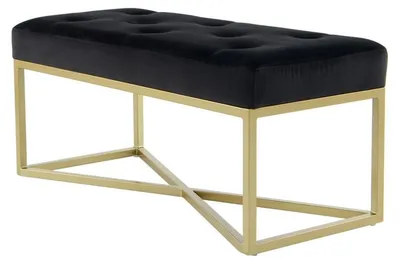Image de Banc rembourré Cameron en velours noir et or