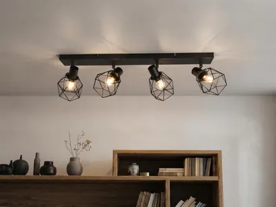 Produktbild von Industrial Deckenstrahler 4-flammig Metall Schwarz Spots schwenkbar, Breite 70cm