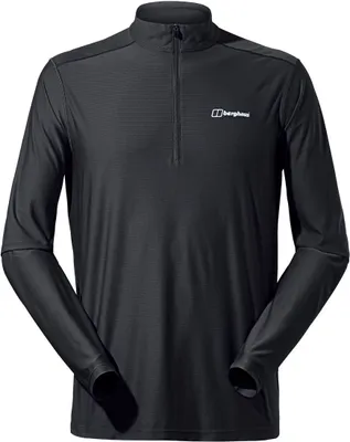 Schwarzes Langarm-T-Shirt mit Reißverschluss von Berghaus; Modell "24/7 Base Zipls"; für Herren.