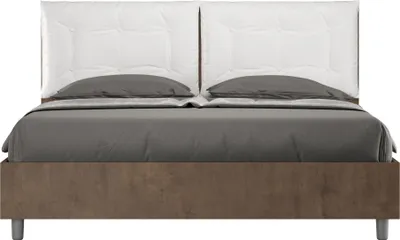 Produktbild von ITYHOME - Bett ohne Lattenrost 160x200 Nussbaum Kopfteilkissen mit Kunstlederbezug Weiß Egos Annalisa