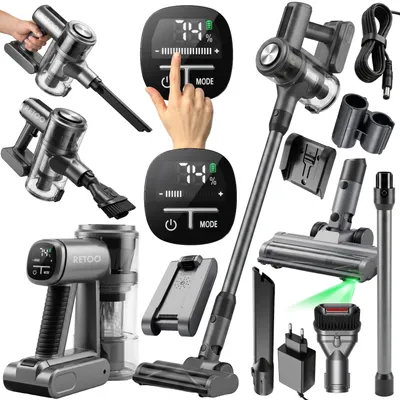 Produktbild von Akku Staubsauger Kabellos, 25000Pa Leistungsstarker Stielstaubsauger Handstaubsauger Beutellos, 200W Akkustaubsauger mit 1,2L HEPA Filter, Retoo