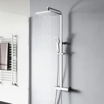 Produktbild von Duscharmatur Komplettset,Duschsystem,Duscharmatur mit Thermostat,Duschkopf mit Schlauch und Halterung,Regendusche mit armatur, Chrom