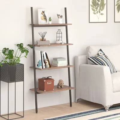 Produktbild von "2026 Promotion" Leiterregal mit 4 Böden - Dunkelbraun und Schwarz 64x34x150,5 cm - Wohnzimmerschrank CC19745
