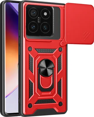 Produktbild von Hülle für Xiaomi 14T Pro Magnetische Ring Ständer Halter Dia Kameraschutz TPU Bumper Silikon Schutzhülle Rot