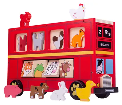 Zdjęcie produktu dla Drewniany autobus ze zwierzętami Bigjigs Toys