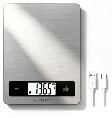 Digitale Küchenwaage, 5 kg, Edelstahl, USB-C, wiederaufladbar
