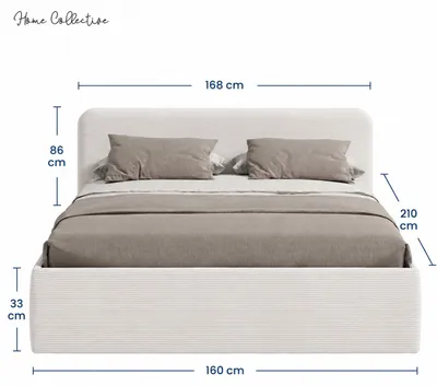 Produktbild von Home Collective Polsterbett 160x200 cm Doppelbett Bett mit verstellbarem Lattenrost & Stauraum, wählbare Matratze Federkern H2 viele Größen verfügbar | Kordstoff Weiß, KI-generiertes Bild