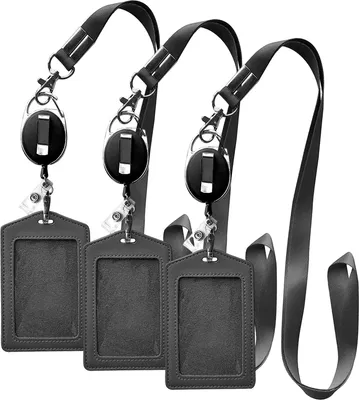 Produktbild von Ausweishülle + robustes Lanyard (schwarz) + Auswelter mit einziehbarem Karabinerhaken und Kunststoffclip