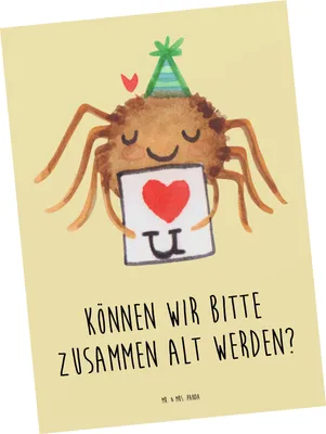 Produktbild von Mr. & Mrs. Panda Ansichtskarte Spinne Agathe Brief - Gelb Pastell - Geschenk, Ich Liebe Dich, Postkarten, Grußkarte, Postkarte, Heiratsantrag, Liebespaar, Treuetest