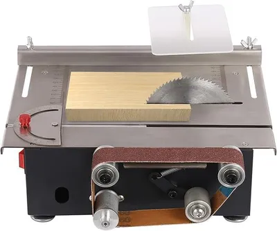 Immagine prodotto di Smerigliatrice a nastro e sega da banco 2-in-1, smerigliatrice a nastro elettrica da 200W con 4 lame e 10 nastri abrasivi, levigatrice stazionaria con 7 velocità, inclinabile da 0 a 90°, per legno, metallo, fai da te