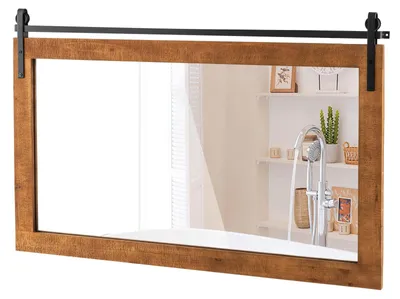Image de Miroir mural FANTASK, en bois, 100 x 66 cm, miroir rectangulaire avec support en métal