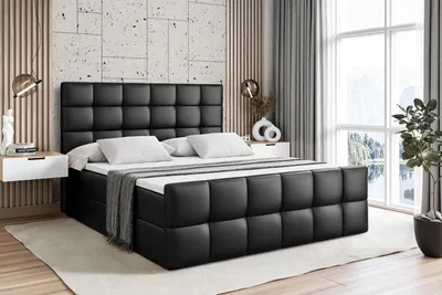 Produktbild von ALTDECOR Boxspringbett mit Matratze und Lattenrost  -  - BRUGO -Z  - 160x200 cm  - Schwarz Kunstleder - Boxbett, Fußteil, Topper, Polsterbett mit Bettkasten, Bett mit Stauraum H3 -Matratze, Doppelbett, Springboxbett