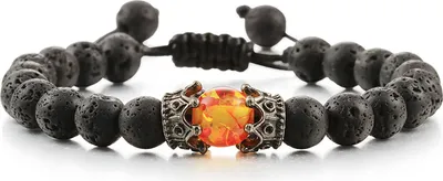 Produktbild von Verstellbares Herrenarmband mit glatter Oberfläche, Steinkrone, geflochtenes Armband, Schmuckzubehör-Schwarz