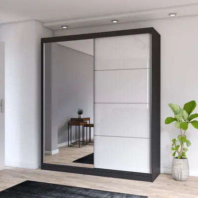 Produktbild von Schwebetürenschrank Kleiderschrank Schrank 203cm Schwarz/Weiß mit Spiegel Multi 35