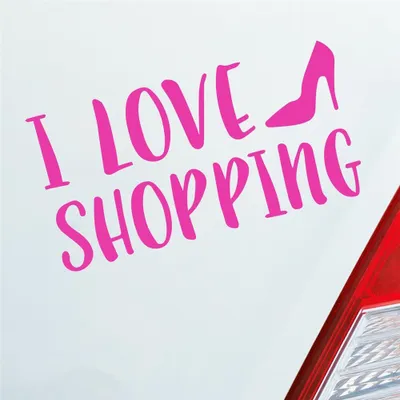 Produktbild von Auto Aufkleber I Love Shopping Pumps Schuhe 19x10 cm Pink Sticker Heckscheibenaufkleber