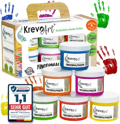 Image de Peinture pour les doigts – peinture non toxique et lavable, idéale pour les enfants à partir de 2 ans, disponible en 6 couleurs vives, chaque pot contenant 60 ml