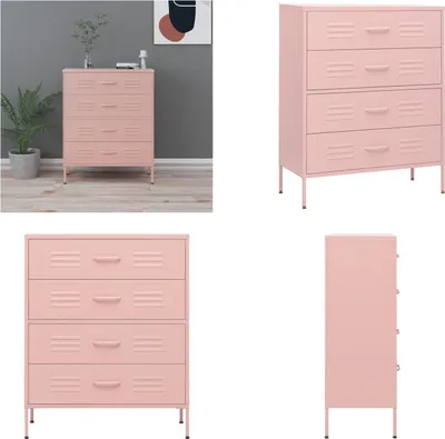 Zdjęcie produktu dla vidaXL Komoda z szufladami różowa 80x35x101,5 cm stal - Komoda z szufladami - Szafka z szufladami - Szafki z szufladami