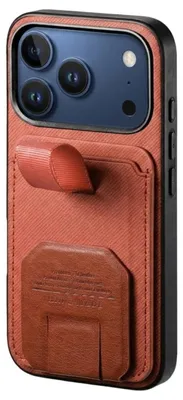 Immagine prodotto di Custodia per iPhone 17 Pro, effetto tessuto, con supporto e porta carte, color arancione