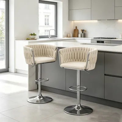 Image de Lot de 2 tabourets de bar en velours, pivotants à 360°, réglables en hauteur, pour la chambre, la cuisine et la salle à manger