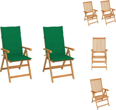 Immagine prodotto di vidaXL Sedie da giardino 2 pezzi con cuscini verdi in legno massiccio teak - Sedie da giardino