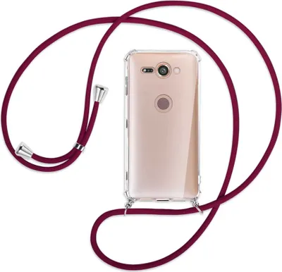 Produktbild von Handykette Backcover-Schutzhülle mit Band (Metall silberfarben) für Sony Xperia XZ2 Compact - dunkelrot