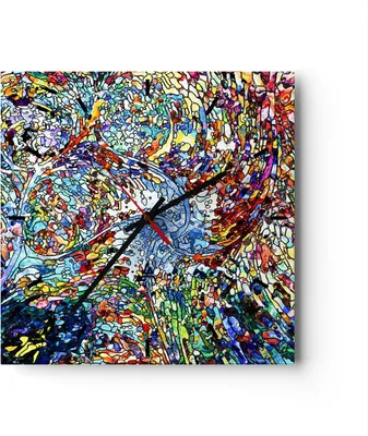 Produktbild von Wanduhr - Quadrat - Glasuhr - Abstraktion modern - 40x40cm - Schleichendes Uhrwerk - Lautlos - zum Aufhängen bereit - Dekoration Modern - Wanddekoration aus Glas - C3AC40x40-4045