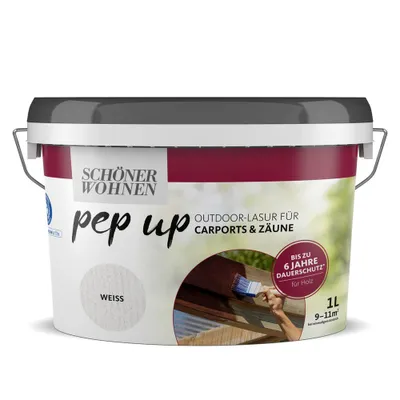 Produktbild von Schöner Wohnen Pep up Outdoor Außen Lasur Holz Carports & Zäune 1 L Weiss