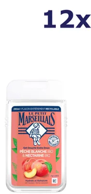 Produktbild von 12x Le Petit Marseillais douchegel 250ML peche blanche & Necartine BIO