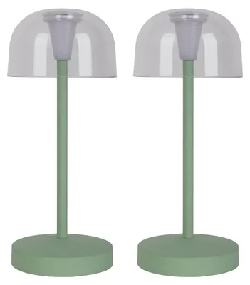 Image de Lampes d'extérieur - Lot de 2 lampes de table rechargeables "GOMBA", hauteur : 18,5 cm, couleur vert menthe. Lampes de table pour l'extérieur, style moderne, en métal et en plastique, couleur vert menthe, hauteur : 18,5 cm, diamètre : 8 cm. Plaque LED, variateur intégré, capteur tactile, fonctionnement sur batterie