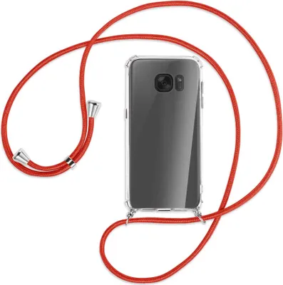 Produktbild von Handykette Backcover-Schutzhülle mit Band (Metall silberfarben) für Samsung Galaxy S7 - rot