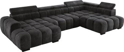 Image de DomoHome Grand canapé d'angle moderne en U Tissu EDEN Anthracite Côté droit 393×205×97 cm - Appuie-tête réglable, option sommeil, design cubiste minimaliste