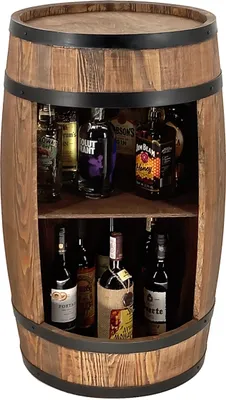 Produktbild von CREATIVE COOPER Holzfass Hausbar - Weinschrank im Retro Stil - Weinfass Bar - Weinregal Holz - Holzbar 80cm hoch - Nadelbaumholz, Wohnzimmer Deko - Fassbar Stehtisch und Flaschenständer (Wenge)