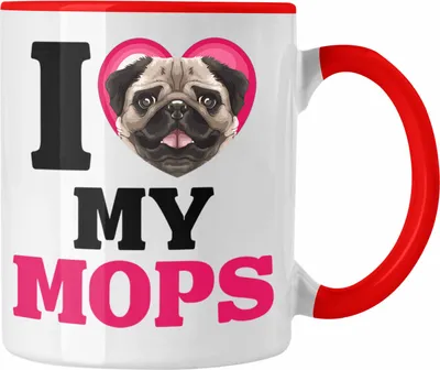 Produktbild von Trendation - Mops Besitzerin Tasse Geschenk Lustiger Spruch Geschenkidee I Love My Mops (Rot)