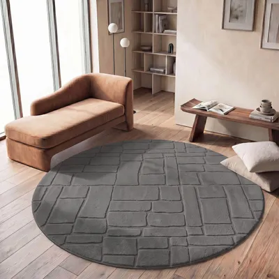 Produktbild von TT Home Wohnzimmer Teppich Schlafzimmer Hochflor Waschbar Skandinavisches Design Geometrisch Abstrakt Boho Stil Einfarbig 3D Größe 120 cm Rund