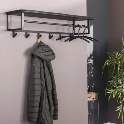 Produktbild von Garderobe Yucon Hutablage 6 Haken / Massive Akazie schwarz
