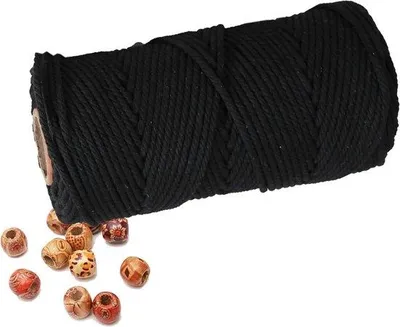 Productafbeelding van Macramé Touw - Katoenen Koord - Decoratie Maken - Natuurlijk Materiaal - 100 Meter - Zwart