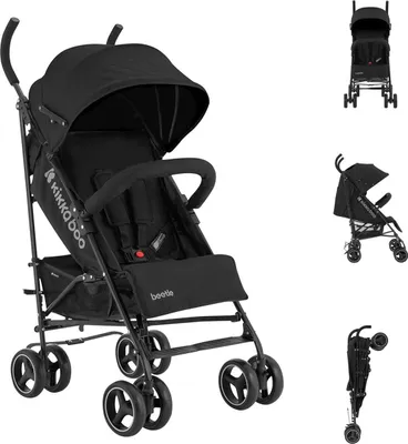Produktbild von Kikkaboo Kinderwagen Käfer, Stahlrahmen, Korb, abnehmbare Vorderräder, Fußstütze schwarz