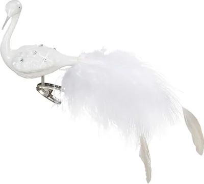 Produktbild von Christbaumschmuck Weißer Pfau auf Clip Glas 9.5cm weiß, 1 Stück