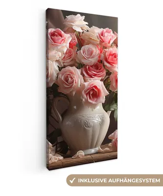 Zdjęcie produktu dla MuchoWow® - Obraz na płótnie - Kwiaty - Róże - Wazon - Martwa natura - Bukiet kwiatów, fototapeta, dekoracja ścienna, obrazy do salonu, 20x40cm
