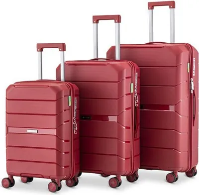 Produktbild von SKYCASES Urban Adventurer – 3 teiliges Hartschalenkoffer-Set aus Polypropylen – 360 Grad Rollen und Zahlenschloss - 44 L | 79 L | 110 L - Rot