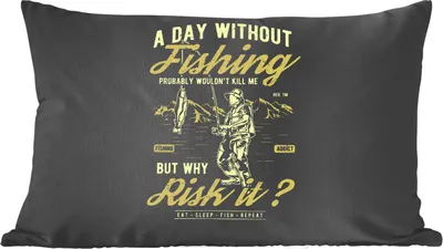 Produktbild von MuchoWow® Zierkissen Sofakissen Wohnzimmer Dekokissen 60x40 cm Fisch - Berg - Rute - Jahrgang - Kopfkissen - Polster mit Foto