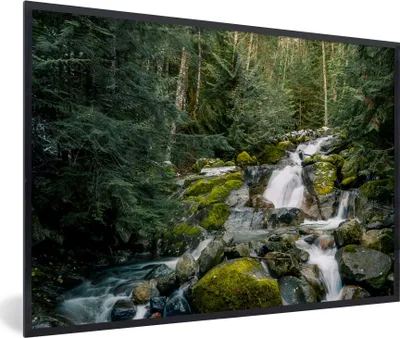 Produktbild von MuchoWow® Gerahmtes Poster Natur - Wasserfall - Bäume - Herbst 90x60 cm - Poster mit Schwarzem Bilderrahmen Wandposter Rahmen Foto Bilder - Fotorahmen - Foto-Plakat