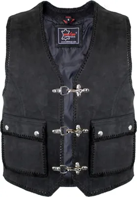 Produktbild von Nubuk Lederweste mit Schnallen und Kordeln Bikerweste Kutte Clubweste Rockerwest(4XL)