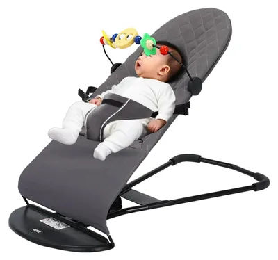 Image de Transat pour bébé - Transat pour nouveau-nés de 0 à 18 mois - Pliable - Facile à nettoyer - Revêtement en tissu - Gris