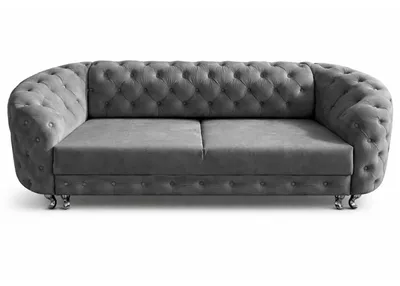 Produktbild von Chesterfield Schlafsofa MOLLY mit Bettkasten - 3-Sitzer Couch, Schlaffunktion, Samt Dunkelgrau, 290 cm