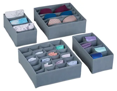 Schubladen-Organizer-Set, 4-teilig, faltbar, Grau