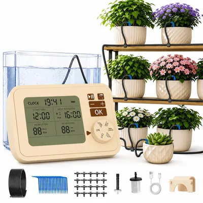Produktbild von Tropfschlauch Bewässerungssystem Blumenbewässerung - 15 m - 20 Tropfer - Mit Timer - Für Zimmerpflanzen