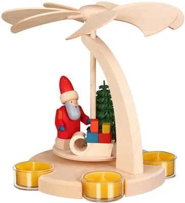 Produktbild von 1-stöckige Pyramide Weihnachtsmann mit Schlitten (18cm) von Seiffener Volkskunst
