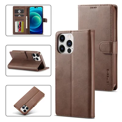 Obrázek produktu pro Pouzdro pro iPhone 14 Pro kožené flipové pouzdro s magnetickým uzávěrem a stojánkem, ochranné pouzdro hnědé
